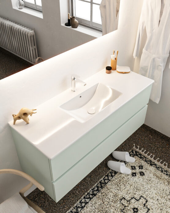 MONDIAZ VICA 120cm mueble de baño Greey 2 cajones lavabo DENIA Centro 1 orificio con espejo LED.