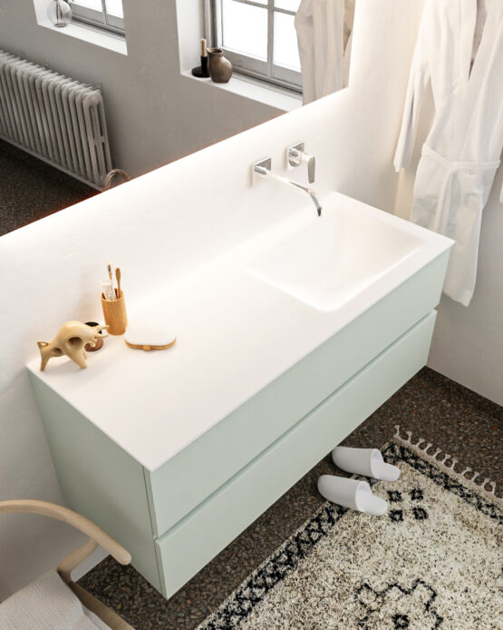 MONDIAZ VICA 120cm mueble de baño Greey 2 cajones lavabo CLOUD Derecho sin orificio con espejo LED.