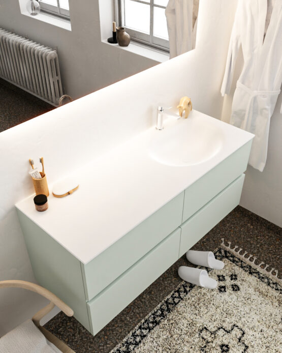 MONDIAZ VICA 120cm mueble de baño Greey 4 cajones lavabo MOON Derecho 1 orificio con espejo LED.