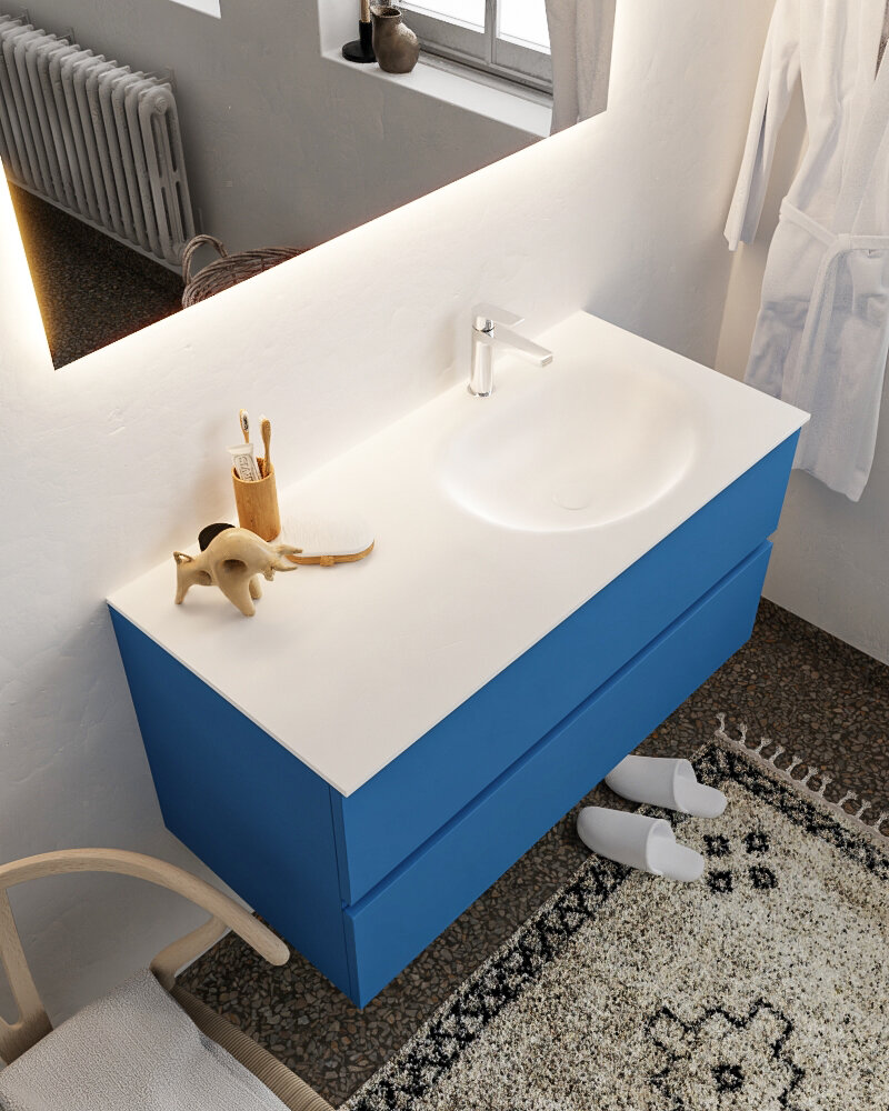 MONDIAZ VICA 100cm mueble de baño Jeans 2 cajones lavabo MOON Derecho 1 orificio con espejo LED. 1 MONDIAZ VICA 100cm mueble de baño Jeans 2 cajones lavabo MOON Derecho 1 orificio con espejo LED.