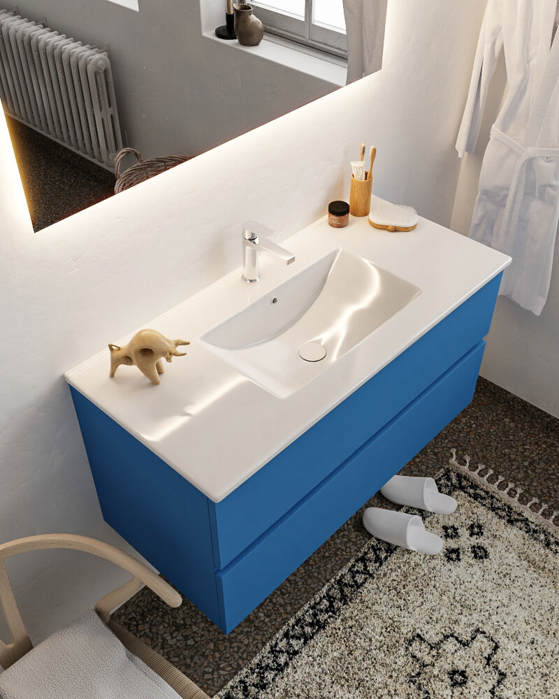 MONDIAZ VICA 100cm mueble de baño Jeans 2 cajones lavabo DENIA Centro 1 orificio con espejo LED. 1 MONDIAZ VICA 100cm mueble de baño Jeans 2 cajones lavabo DENIA Centro 1 orificio con espejo LED.