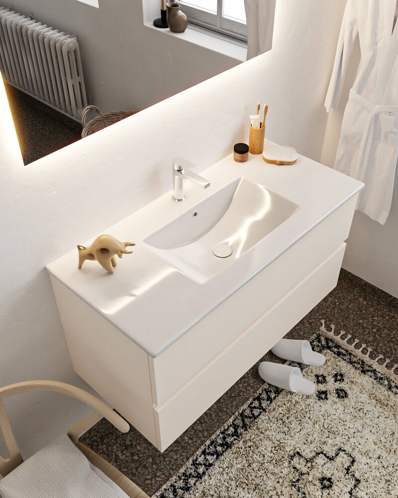 MONDIAZ VICA 100cm mueble de baño Linen 2 cajones lavabo DENIA Centro 1 orificio con espejo LED. 1 MONDIAZ VICA 100cm mueble de baño Linen 2 cajones lavabo DENIA Centro 1 orificio con espejo LED.