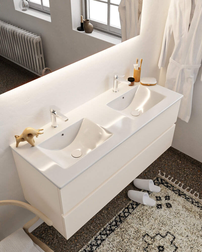 MONDIAZ VICA 120cm mueble de baño Linen 2 cajones lavabo DENIA Doble 2 orificios con espejo LED. 1 MONDIAZ VICA 120cm mueble de baño Linen 2 cajones lavabo DENIA Doble 2 orificios con espejo LED.