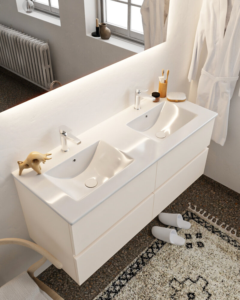 MONDIAZ VICA 120cm mueble de baño Linen 4 cajones lavabo DENIA Doble 2 orificios con espejo LED. 1 MONDIAZ VICA 120cm mueble de baño Linen 4 cajones lavabo DENIA Doble 2 orificios con espejo LED.