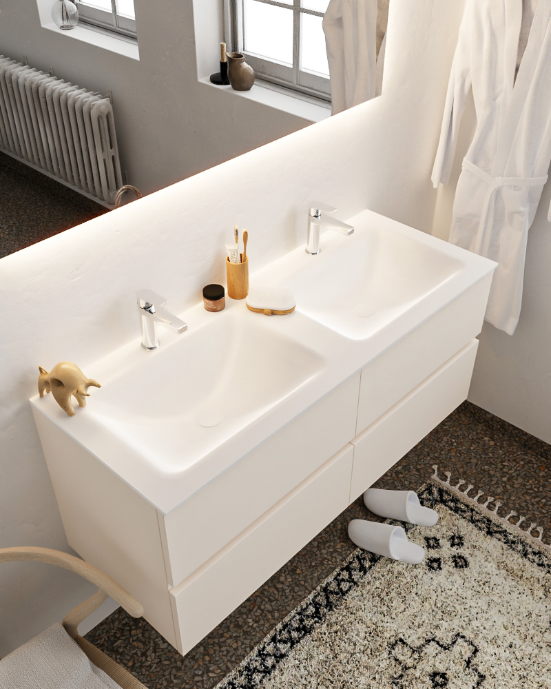 MONDIAZ VICA 120cm mueble de baño Linen 4 cajones lavabo CLOUD Doble 2 orificios con espejo LED. 1 MONDIAZ VICA 120cm mueble de baño Linen 4 cajones lavabo CLOUD Doble 2 orificios con espejo LED.