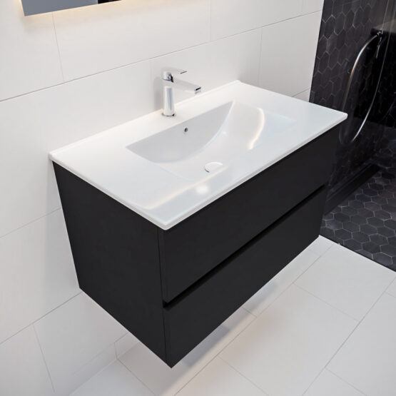 MONDIAZ VICA 80cm mueble de baño Urban 2 cajones lavabo DENIA Centro 1 orificio con espejo LED.