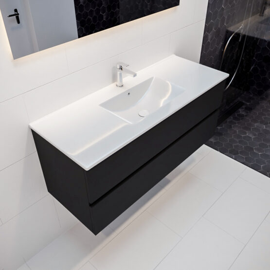 MONDIAZ VICA 120cm mueble de baño Urban 2 cajones lavabo DENIA Centro 1 orificio con espejo LED.
