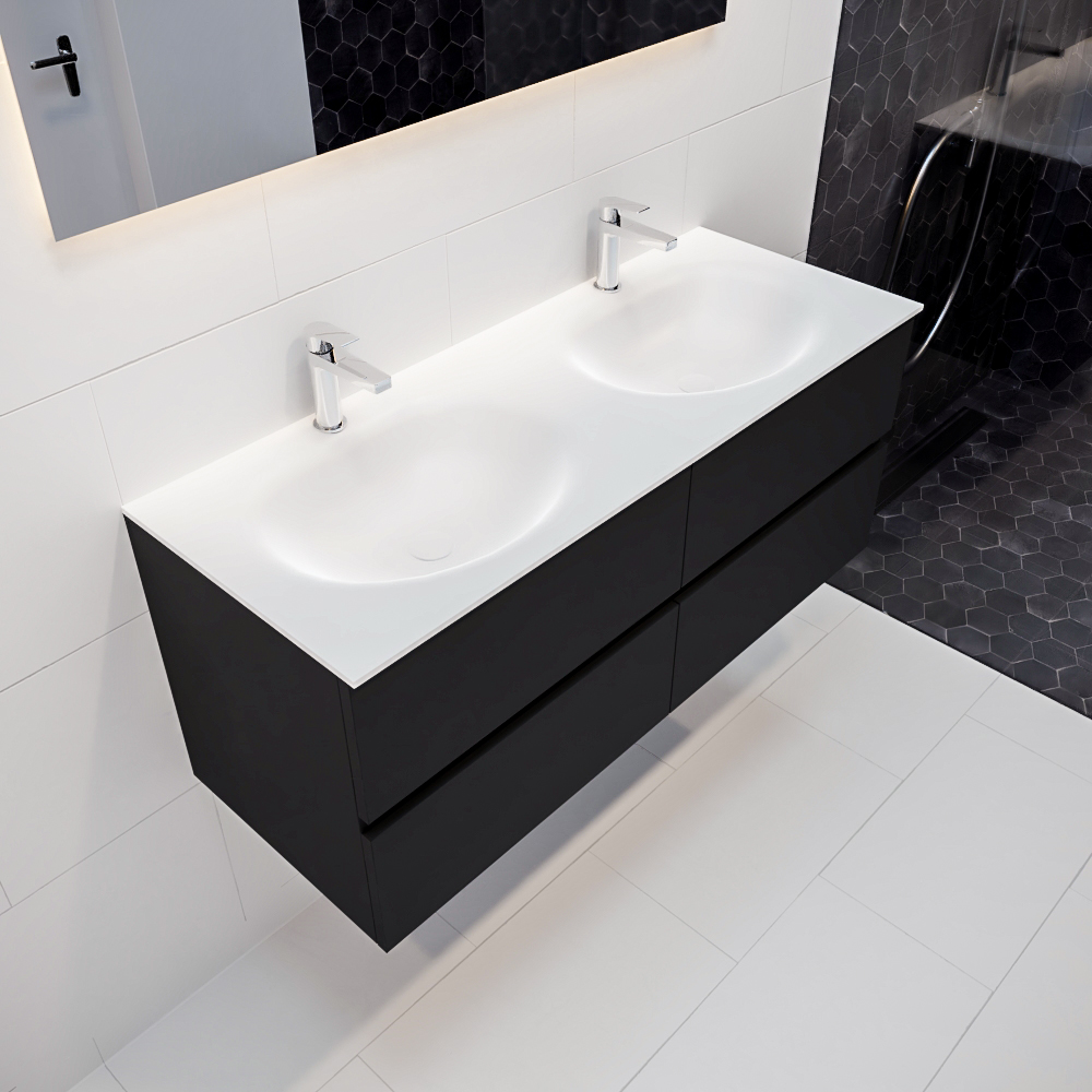 MONDIAZ VICA 120cm mueble de baño Urban 4 cajones lavabo MOON Doble 2 orificios con espejo LED. 1 MONDIAZ VICA 120cm mueble de baño Urban 4 cajones lavabo MOON Doble 2 orificios con espejo LED.