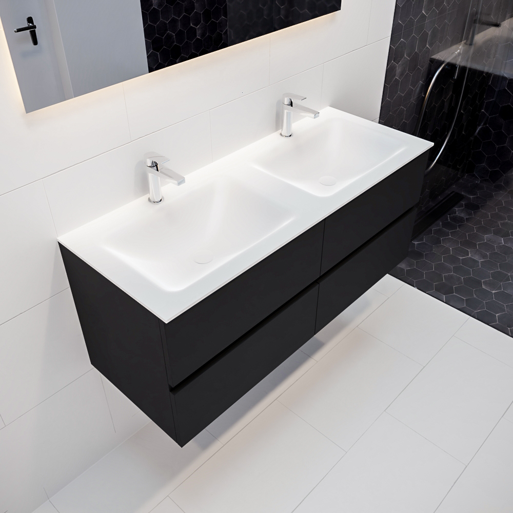 MONDIAZ VICA 120cm mueble de baño Urban 4 cajones lavabo CLOUD Doble 2 orificios con espejo LED. 1 MONDIAZ VICA 120cm mueble de baño Urban 4 cajones lavabo CLOUD Doble 2 orificios con espejo LED.