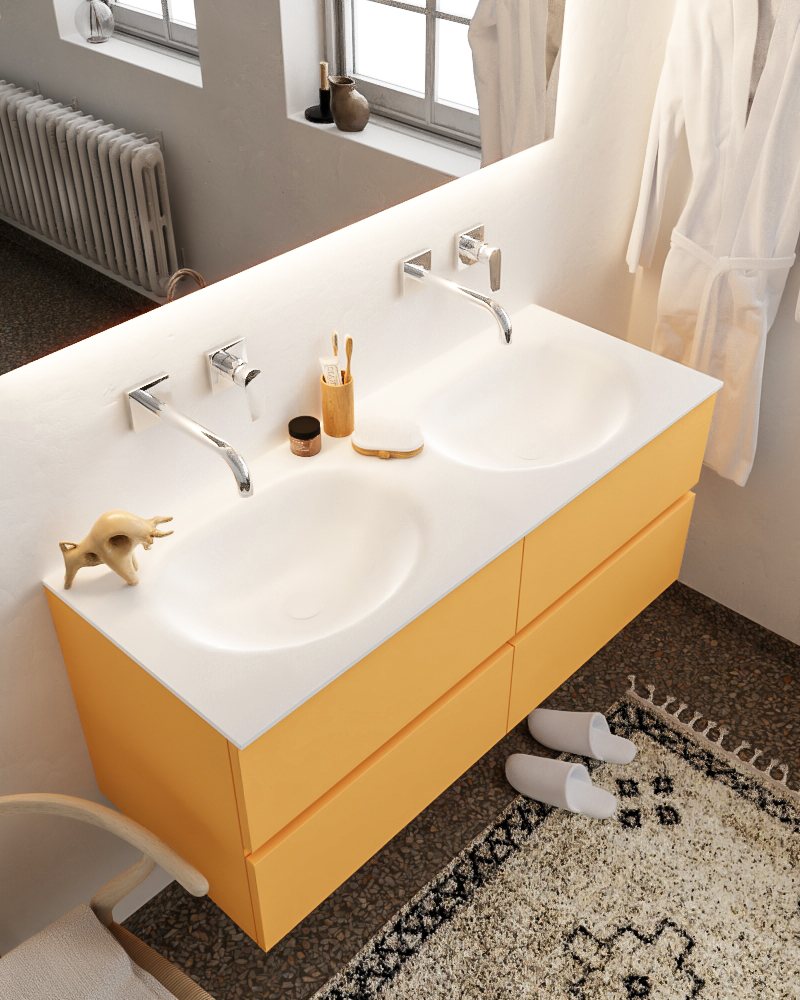 MONDIAZ VICA 120cm mueble de baño Ocher 4 cajones lavabo MOON Doble sin orificio con espejo LED. 1 MONDIAZ VICA 120cm mueble de baño Ocher 4 cajones lavabo MOON Doble sin orificio con espejo LED.