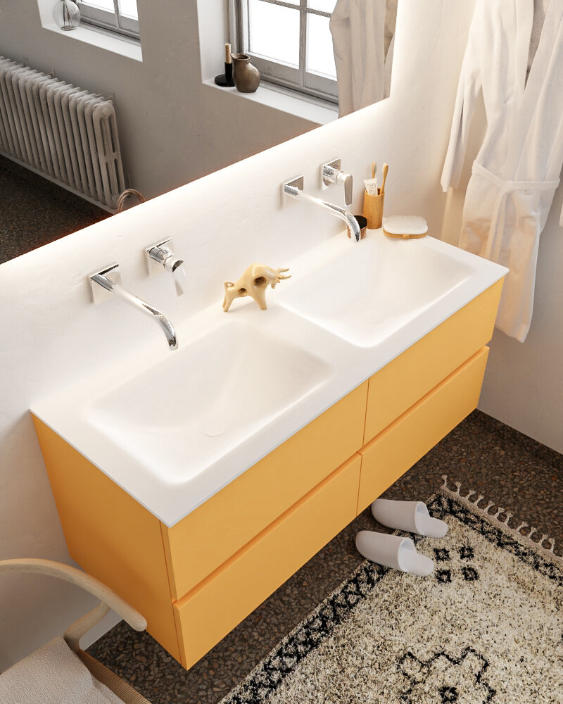 MONDIAZ VICA 120cm mueble de baño Ocher 4 cajones lavabo CLOUD Doble sin orificio con espejo LED. 1 MONDIAZ VICA 120cm mueble de baño Ocher 4 cajones lavabo CLOUD Doble sin orificio con espejo LED.
