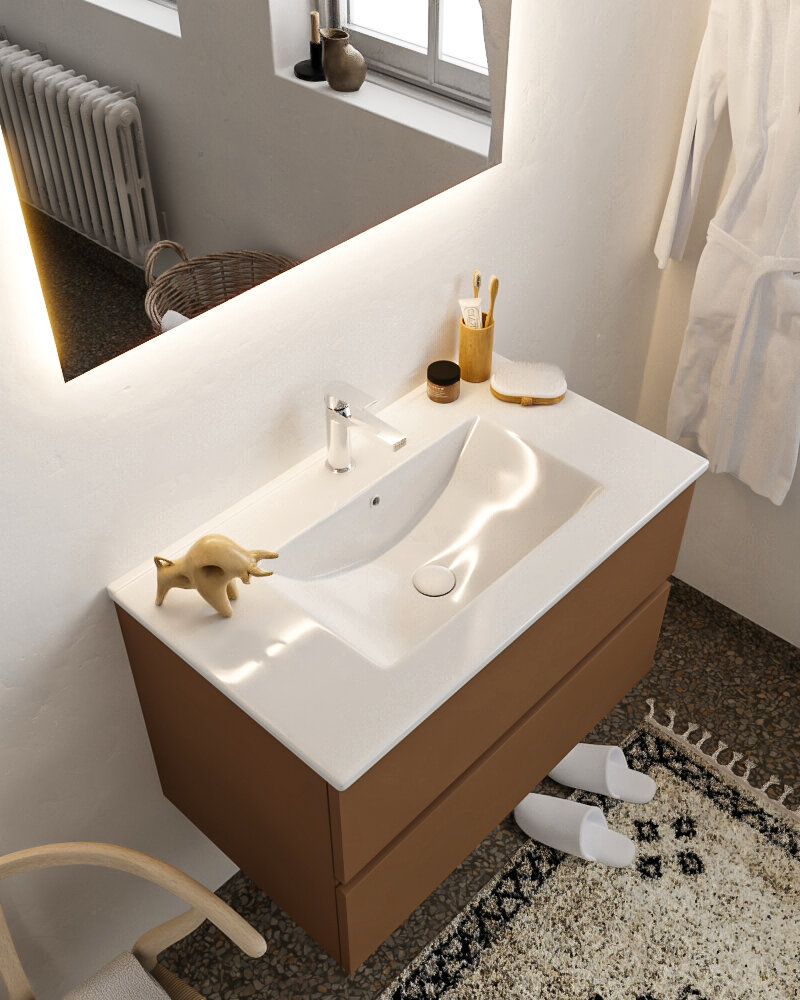 MONDIAZ VICA 80cm mueble de baño Rust 2 cajones lavabo DENIA Centro 1 orificio con espejo LED. 1 MONDIAZ VICA 80cm mueble de baño Rust 2 cajones lavabo DENIA Centro 1 orificio con espejo LED.