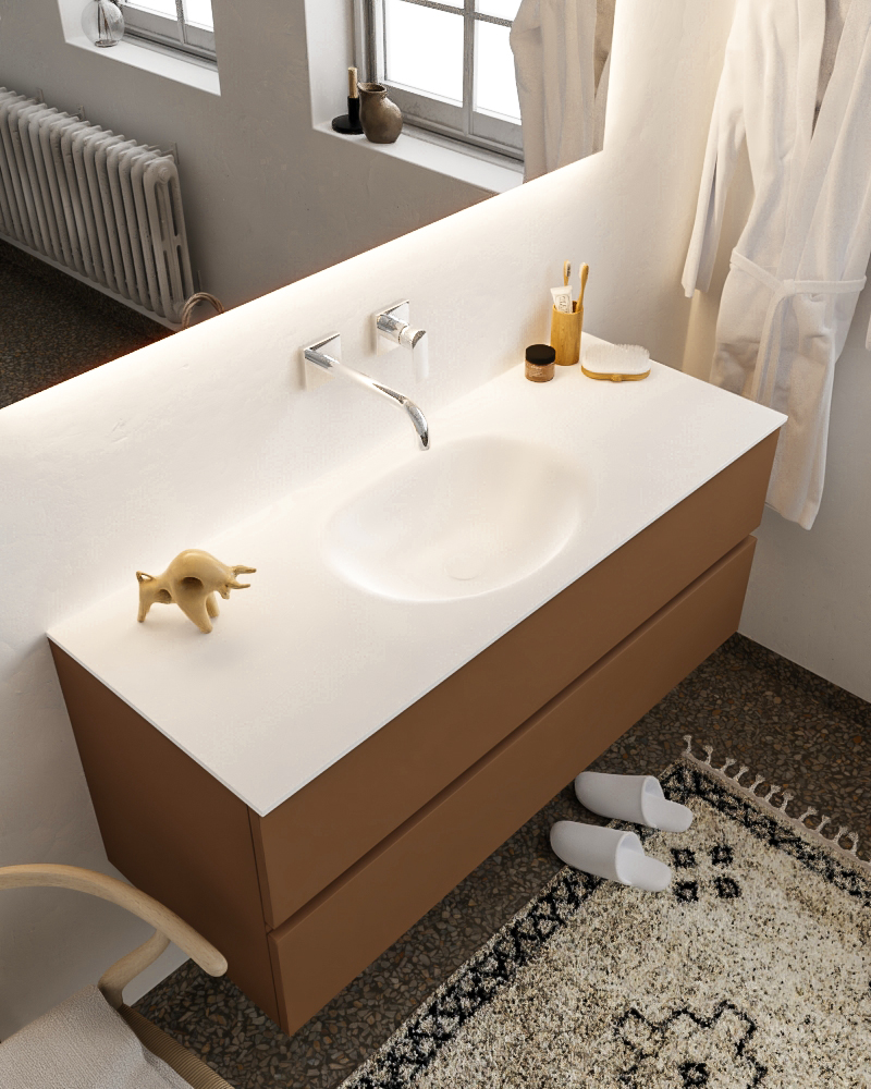 MONDIAZ VICA 120cm mueble de baño Rust 2 cajones lavabo MOON Centro sin orificio con espejo LED. 1 MONDIAZ VICA 120cm mueble de baño Rust 2 cajones lavabo MOON Centro sin orificio con espejo LED.