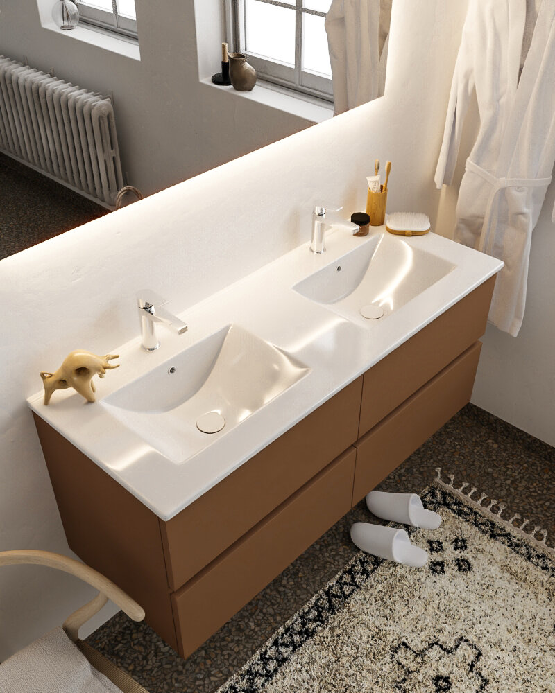 MONDIAZ VICA 120cm mueble de baño Rust 4 cajones lavabo DENIA Doble 2 orificios con espejo LED. 1 MONDIAZ VICA 120cm mueble de baño Rust 4 cajones lavabo DENIA Doble 2 orificios con espejo LED.