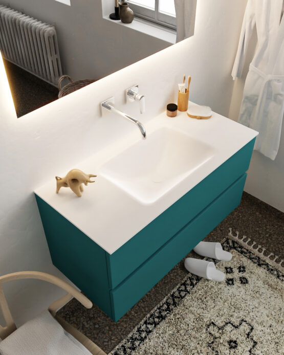 MONDIAZ VICA 100cm mueble de baño Smag 2 cajones lavabo CLOUD Centro sin orificio con espejo LED.
