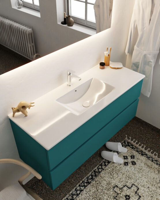 MONDIAZ VICA 120cm mueble de baño Smag 2 cajones lavabo DENIA Centro 1 orificio con espejo LED.