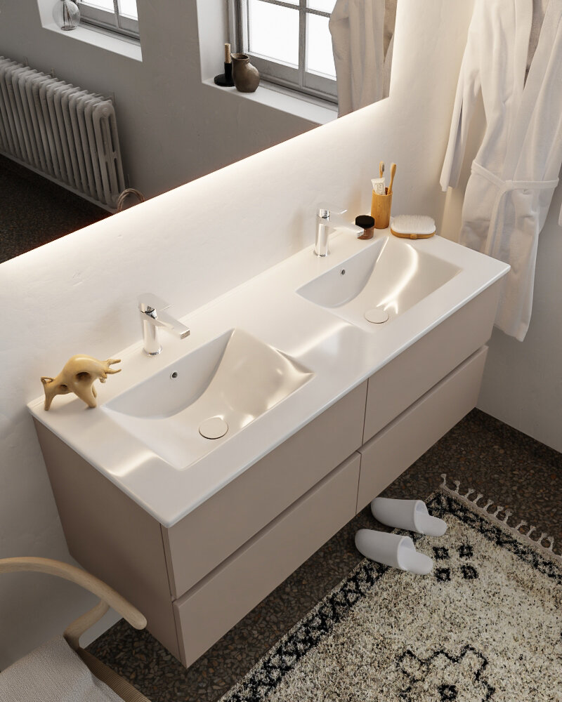 MONDIAZ VICA 120cm mueble de baño Smoke 4 cajones lavabo DENIA Doble 2 orificios con espejo LED. 1 MONDIAZ VICA 120cm mueble de baño Smoke 4 cajones lavabo DENIA Doble 2 orificios con espejo LED.