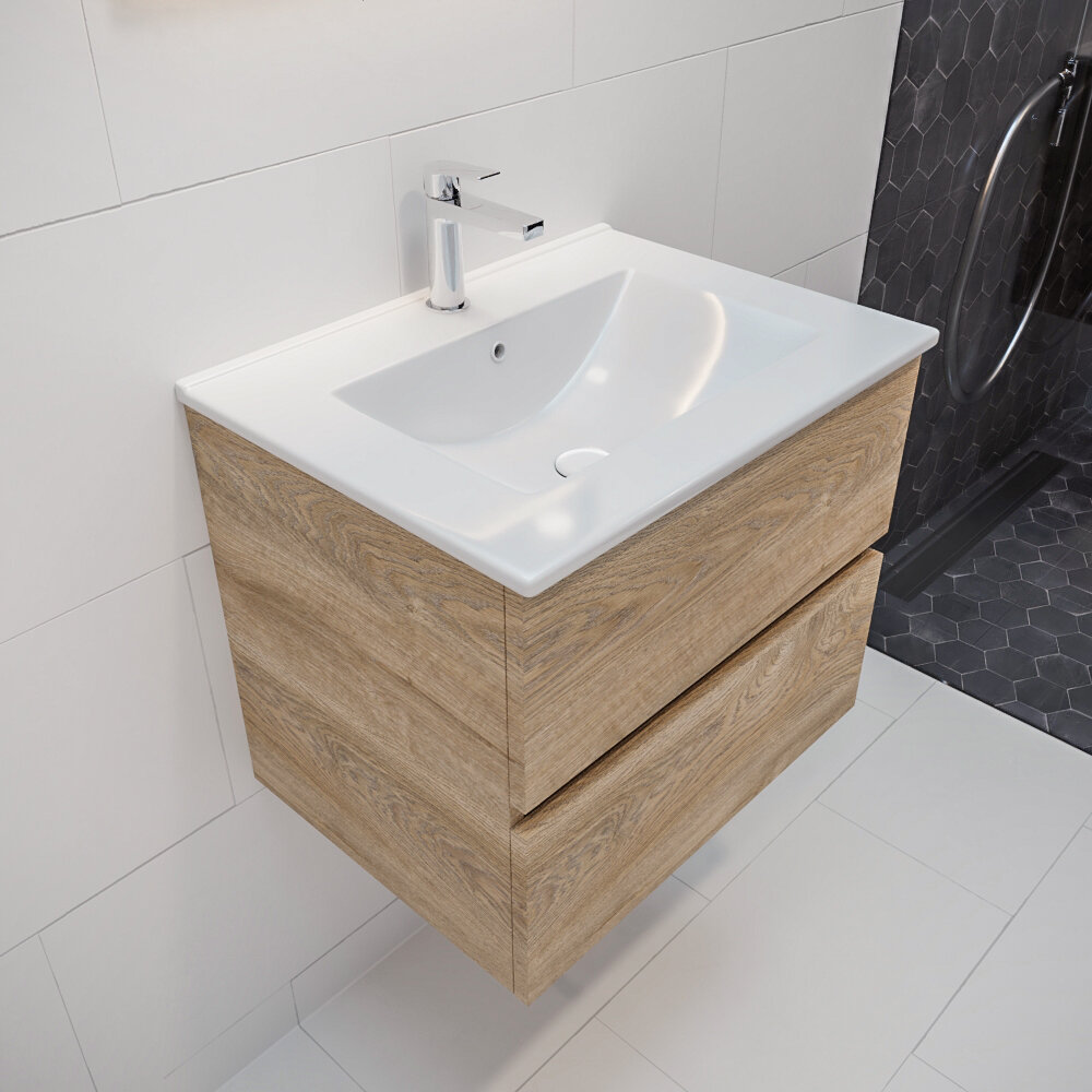 MONDIAZ VICA 60cm mueble de baño Washed Oak 2 cajones lavabo DENIA Centro 1 orificio con espejo LED. 1 MONDIAZ VICA 60cm mueble de baño Washed Oak 2 cajones lavabo DENIA Centro 1 orificio con espejo LED.