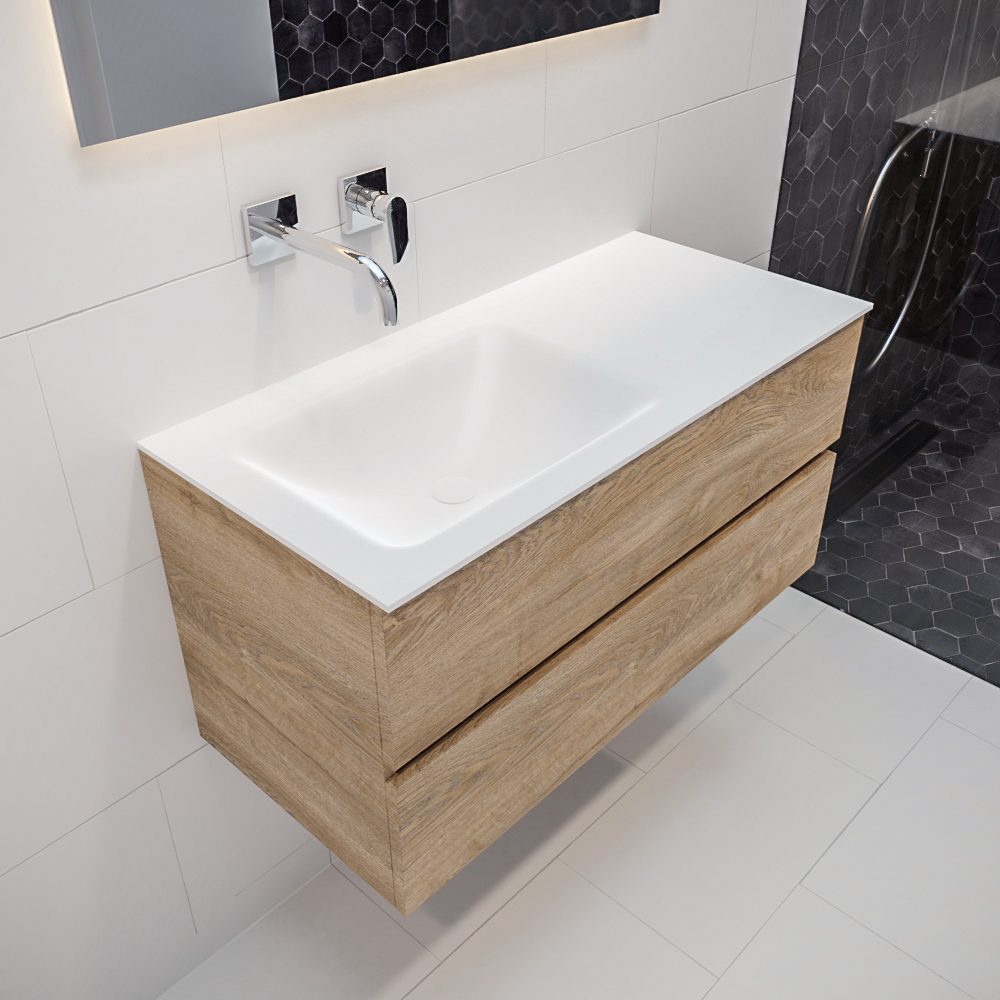 MONDIAZ VICA 100cm mueble de baño Washed Oak 2 cajones lavabo CLOUD Izquierda sin orificio con espejo LED. 1 MONDIAZ VICA 100cm mueble de baño Washed Oak 2 cajones lavabo CLOUD Izquierda sin orificio con espejo LED.