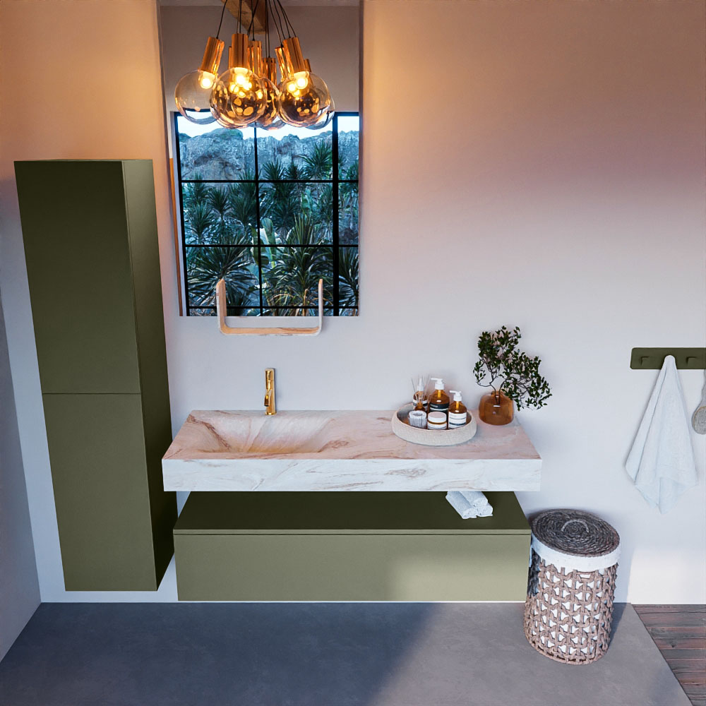 MONDIAZ ALAN-DLUX 130cm mueble de baño Army 1 cajón. Lavabo CLOUD Izquierda 1 orificio color Frappe. 2 MONDIAZ ALAN-DLUX 130cm mueble de baño Army 1 cajón. Lavabo CLOUD Izquierda 1 orificio color Frappe. - Imagen 2