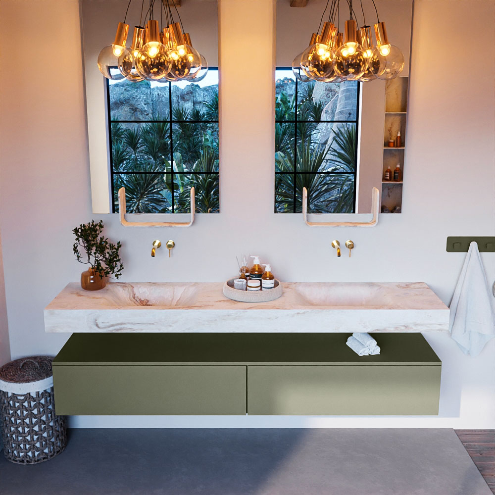 MONDIAZ ALAN-DLUX 200cm mueble de baño Army 2 cajones. Lavabo CLOUD Doble sin orificios color Frappe. 2 MONDIAZ ALAN-DLUX 200cm mueble de baño Army 2 cajones. Lavabo CLOUD Doble sin orificios color Frappe. - Imagen 2