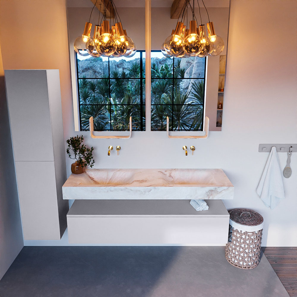 MONDIAZ ALAN-DLUX 150cm mueble de baño Cale 1 cajón. Lavabo CLOUD Doble sin orificios color Frappe. 2 MONDIAZ ALAN-DLUX 150cm mueble de baño Cale 1 cajón. Lavabo CLOUD Doble sin orificios color Frappe. - Imagen 2