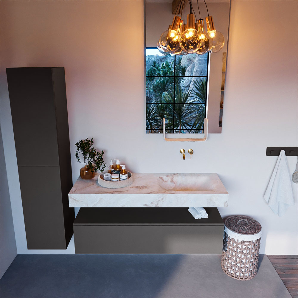 MONDIAZ ALAN-DLUX 130cm mueble de baño Dark Grey 1 cajón. Lavabo CLOUD Derecho sin orificios color Frappe. 2 MONDIAZ ALAN-DLUX 130cm mueble de baño Dark Grey 1 cajón. Lavabo CLOUD Derecho sin orificios color Frappe. - Imagen 2