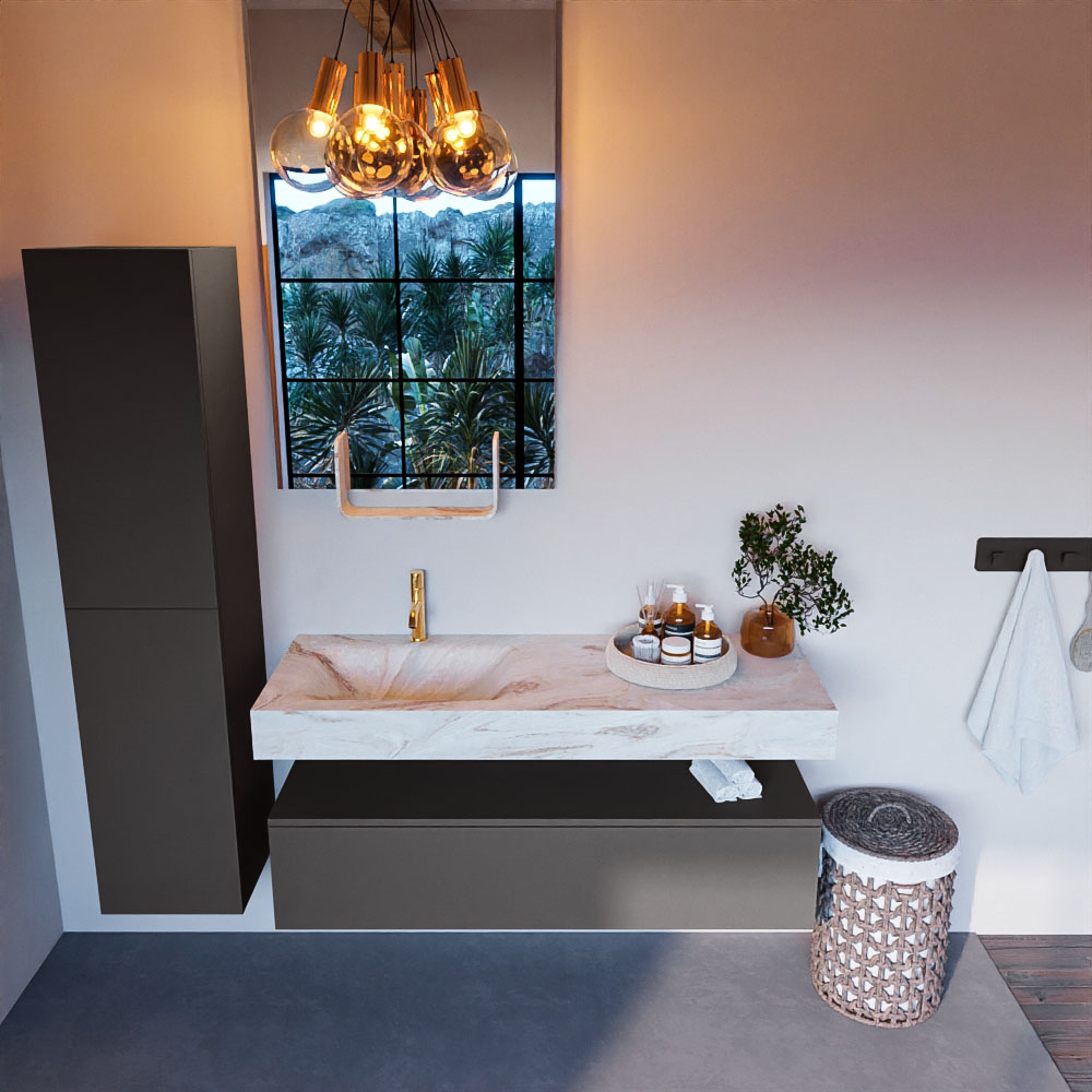 MONDIAZ ALAN-DLUX 130cm mueble de baño Dark Grey 1 cajón. Lavabo CLOUD Izquierda 1 orificio color Frappe. 2 MONDIAZ ALAN-DLUX 130cm mueble de baño Dark Grey 1 cajón. Lavabo CLOUD Izquierda 1 orificio color Frappe. - Imagen 2