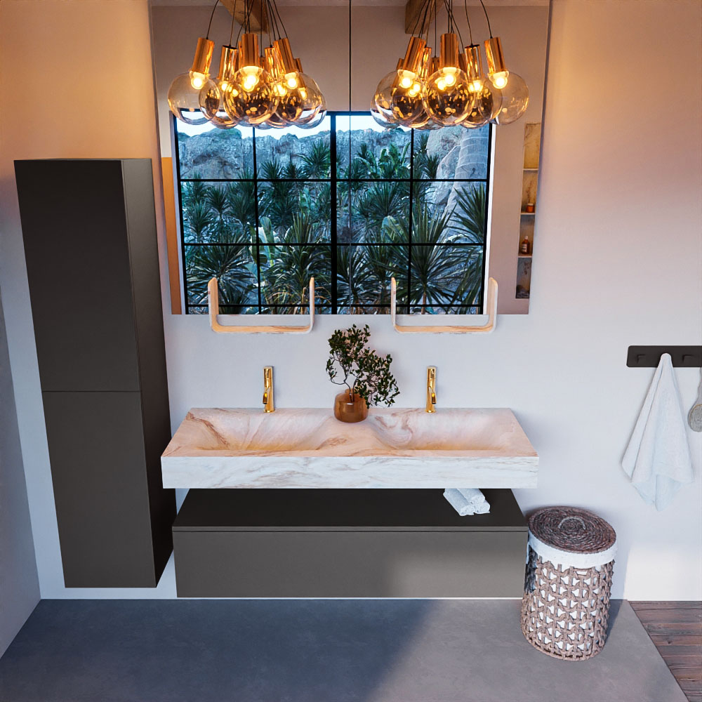 MONDIAZ ALAN-DLUX 130cm mueble de baño Dark Grey 1 cajón. Lavabo CLOUD Doble 2 orificios color Frappe. 2 MONDIAZ ALAN-DLUX 130cm mueble de baño Dark Grey 1 cajón. Lavabo CLOUD Doble 2 orificios color Frappe. - Imagen 2