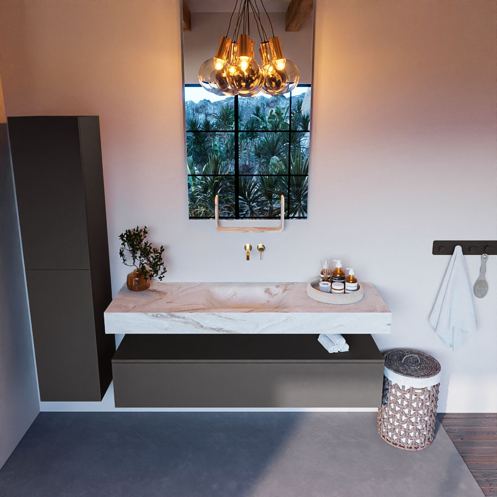 MONDIAZ ALAN-DLUX 150cm mueble de baño Dark Grey 1 cajón. Lavabo CLOUD Centro sin orificios color Frappe. 2 MONDIAZ ALAN-DLUX 150cm mueble de baño Dark Grey 1 cajón. Lavabo CLOUD Centro sin orificios color Frappe. - Imagen 2