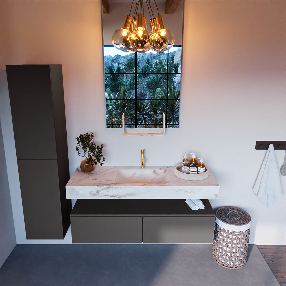 MONDIAZ ALAN-DLUX 130cm mueble de baño Dark Grey 2 cajones. Lavabo CLOUD Centro 1 orificio color Frappe. 2 MONDIAZ ALAN-DLUX 130cm mueble de baño Dark Grey 2 cajones. Lavabo CLOUD Centro 1 orificio color Frappe. - Imagen 2