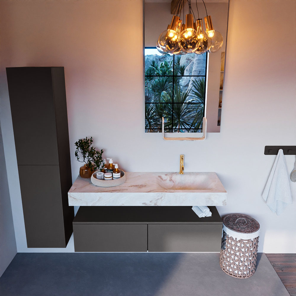 MONDIAZ ALAN-DLUX 130cm mueble de baño Dark Grey 2 cajones. Lavabo CLOUD Derecho 1 orificio color Frappe. 2 MONDIAZ ALAN-DLUX 130cm mueble de baño Dark Grey 2 cajones. Lavabo CLOUD Derecho 1 orificio color Frappe. - Imagen 2