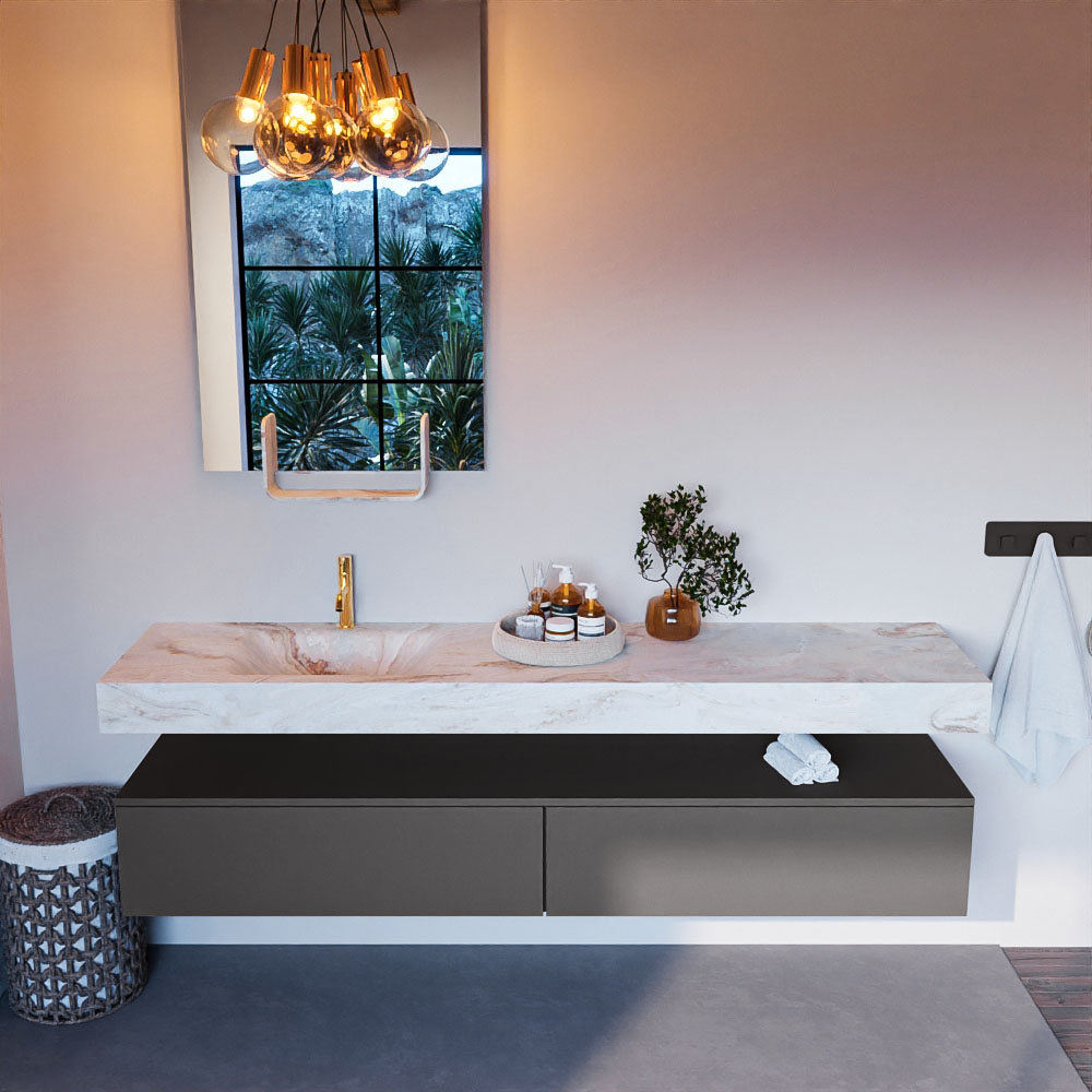 MONDIAZ ALAN-DLUX 200cm mueble de baño Dark Grey 2 cajones. Lavabo CLOUD Izquierda 1 orificio color Frappe. 2 MONDIAZ ALAN-DLUX 200cm mueble de baño Dark Grey 2 cajones. Lavabo CLOUD Izquierda 1 orificio color Frappe. - Imagen 2