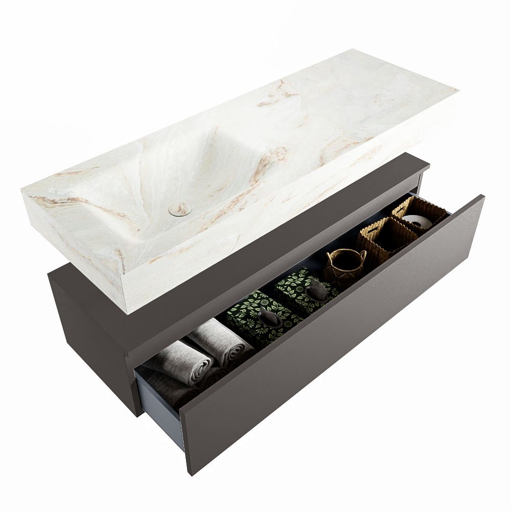 MONDIAZ ALAN-DLUX 130cm mueble de baño Dark Grey 1 cajón. Lavabo CLOUD Izquierda 1 orificio color Frappe. 6 MONDIAZ ALAN-DLUX 130cm mueble de baño Dark Grey 1 cajón. Lavabo CLOUD Izquierda 1 orificio color Frappe. - Imagen 6