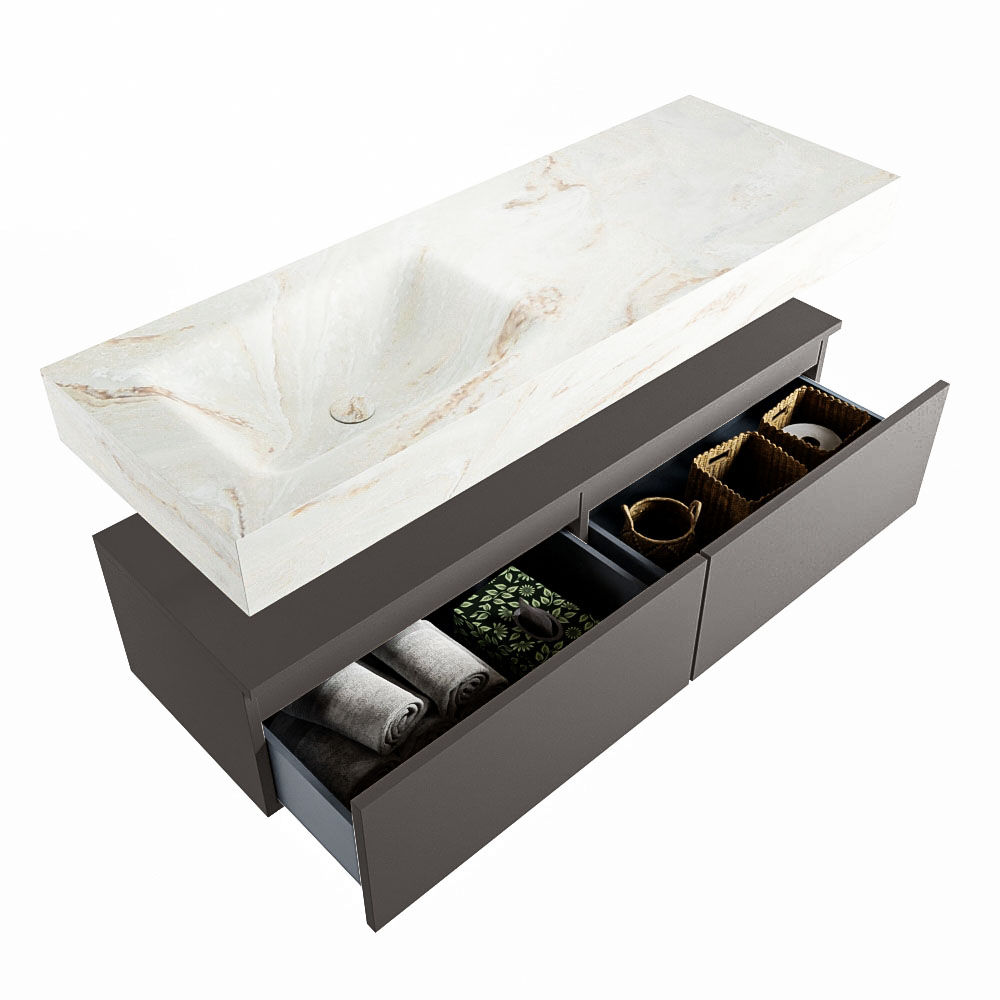 MONDIAZ ALAN-DLUX 130cm mueble de baño Dark Grey 2 cajones. Lavabo CLOUD Izquierda sin orificios color Frappe. 6 MONDIAZ ALAN-DLUX 130cm mueble de baño Dark Grey 2 cajones. Lavabo CLOUD Izquierda sin orificios color Frappe. - Imagen 6
