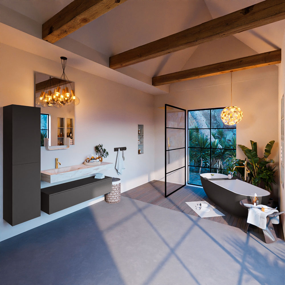 MONDIAZ ALAN-DLUX 130cm mueble de baño Dark Grey 1 cajón. Lavabo CLOUD Izquierda 1 orificio color Frappe. 3 MONDIAZ ALAN-DLUX 130cm mueble de baño Dark Grey 1 cajón. Lavabo CLOUD Izquierda 1 orificio color Frappe. - Imagen 3