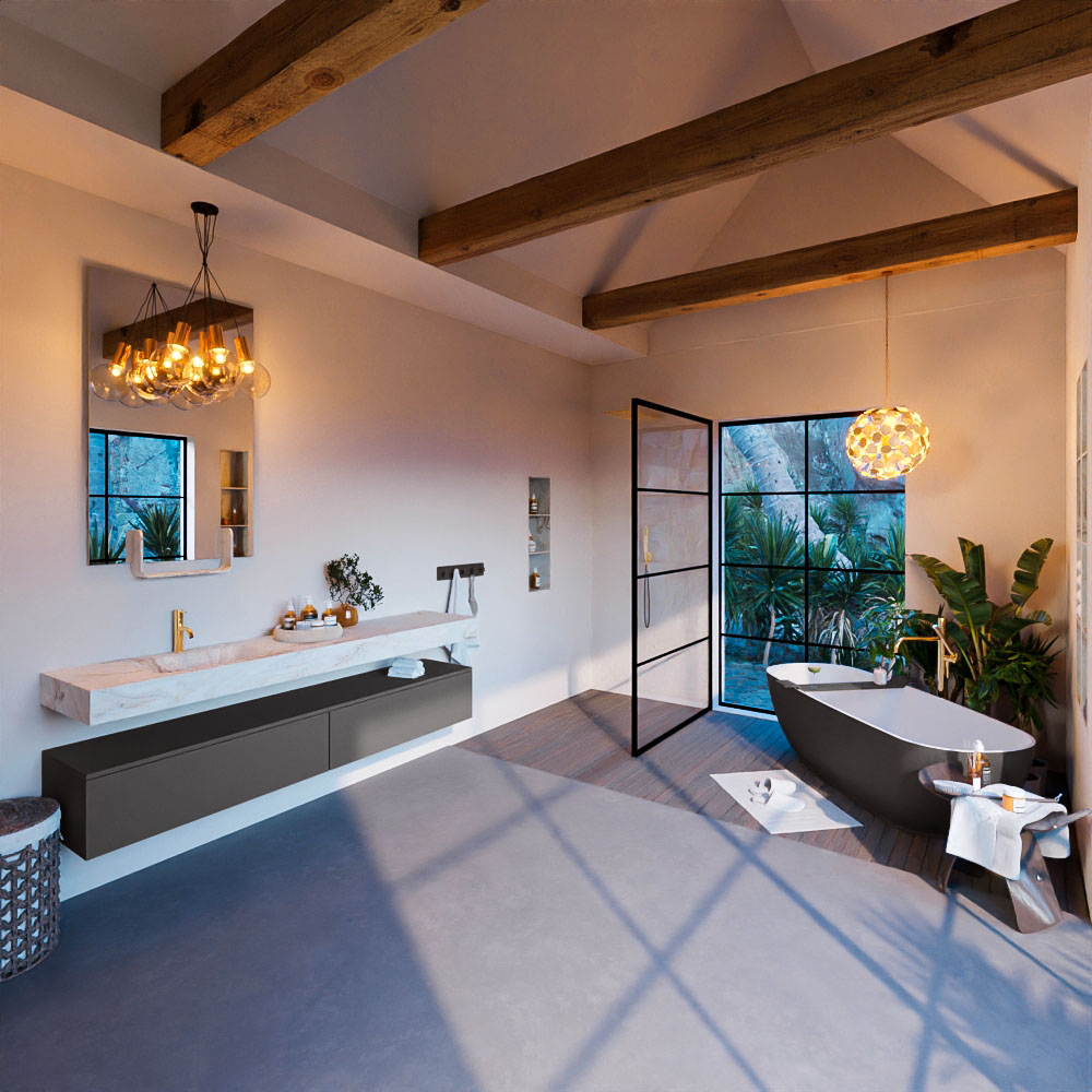 MONDIAZ ALAN-DLUX 200cm mueble de baño Dark Grey 2 cajones. Lavabo CLOUD Izquierda 1 orificio color Frappe. 3 MONDIAZ ALAN-DLUX 200cm mueble de baño Dark Grey 2 cajones. Lavabo CLOUD Izquierda 1 orificio color Frappe. - Imagen 3