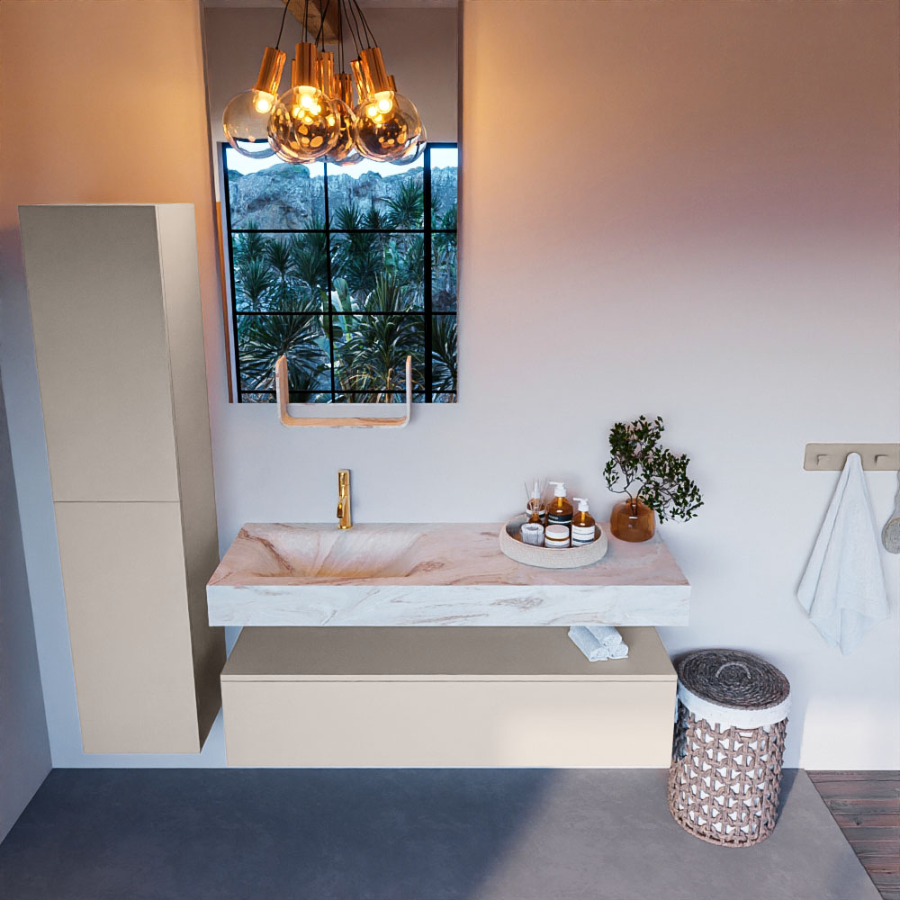 MONDIAZ ALAN-DLUX 130cm mueble de baño Linen 1 cajón. Lavabo CLOUD Izquierda 1 orificio color Frappe. 2 MONDIAZ ALAN-DLUX 130cm mueble de baño Linen 1 cajón. Lavabo CLOUD Izquierda 1 orificio color Frappe. - Imagen 2