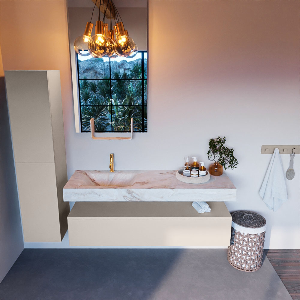 MONDIAZ ALAN-DLUX 150cm mueble de baño Linen 1 cajón. Lavabo CLOUD Izquierda 1 orificio color Frappe. 2 MONDIAZ ALAN-DLUX 150cm mueble de baño Linen 1 cajón. Lavabo CLOUD Izquierda 1 orificio color Frappe. - Imagen 2