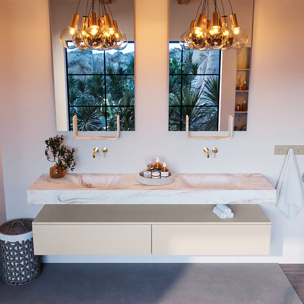 MONDIAZ ALAN-DLUX 200cm mueble de baño Linen 2 cajones. Lavabo CLOUD Doble sin orificios color Frappe. 2 MONDIAZ ALAN-DLUX 200cm mueble de baño Linen 2 cajones. Lavabo CLOUD Doble sin orificios color Frappe. - Imagen 2