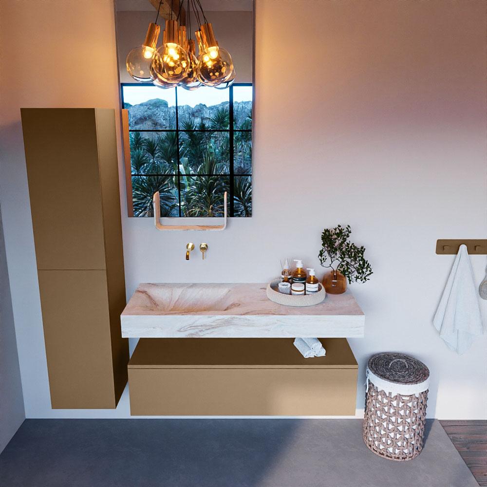 MONDIAZ ALAN-DLUX 120cm mueble de baño Oro 1 cajón. Lavabo CLOUD Izquierda sin orificios color Frappe. 2 MONDIAZ ALAN-DLUX 120cm mueble de baño Oro 1 cajón. Lavabo CLOUD Izquierda sin orificios color Frappe. - Imagen 2