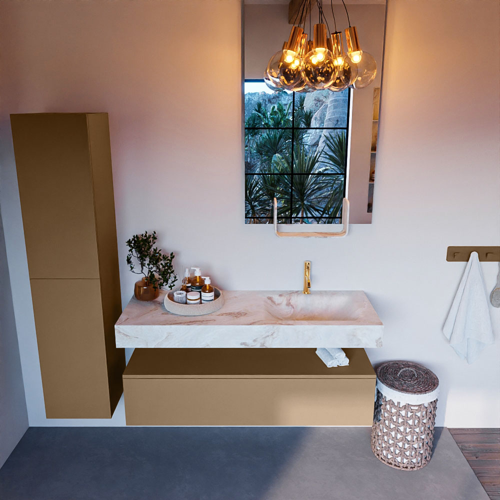 MONDIAZ ALAN-DLUX 130cm mueble de baño Oro 1 cajón. Lavabo CLOUD Derecho 1 orificio color Frappe. 2 MONDIAZ ALAN-DLUX 130cm mueble de baño Oro 1 cajón. Lavabo CLOUD Derecho 1 orificio color Frappe. - Imagen 2