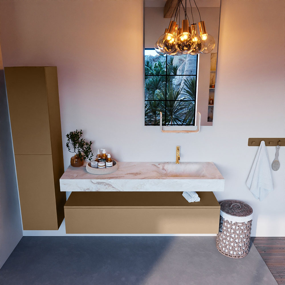 MONDIAZ ALAN-DLUX 150cm mueble de baño Oro 1 cajón. Lavabo CLOUD Derecho 1 orificio color Frappe. 2 MONDIAZ ALAN-DLUX 150cm mueble de baño Oro 1 cajón. Lavabo CLOUD Derecho 1 orificio color Frappe. - Imagen 2