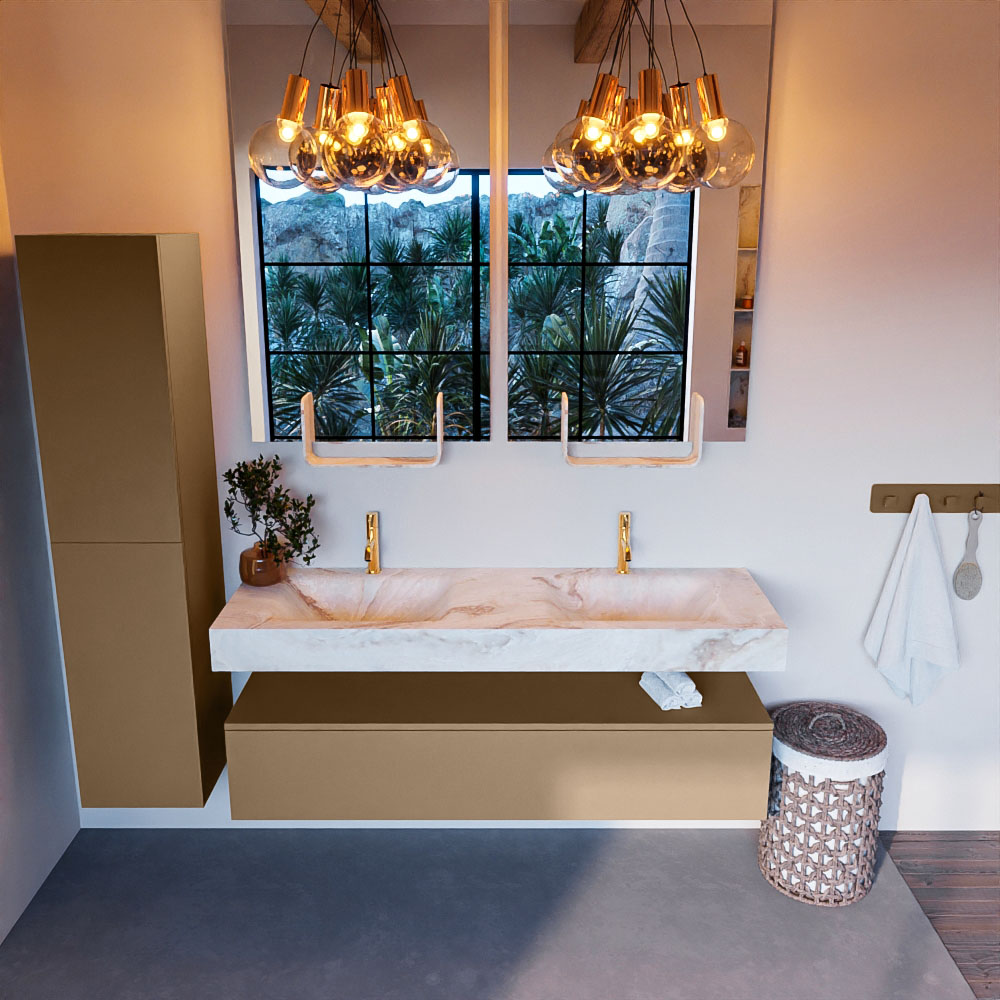 MONDIAZ ALAN-DLUX 150cm mueble de baño Oro 1 cajón. Lavabo CLOUD Doble 2 orificios color Frappe. 2 MONDIAZ ALAN-DLUX 150cm mueble de baño Oro 1 cajón. Lavabo CLOUD Doble 2 orificios color Frappe. - Imagen 2