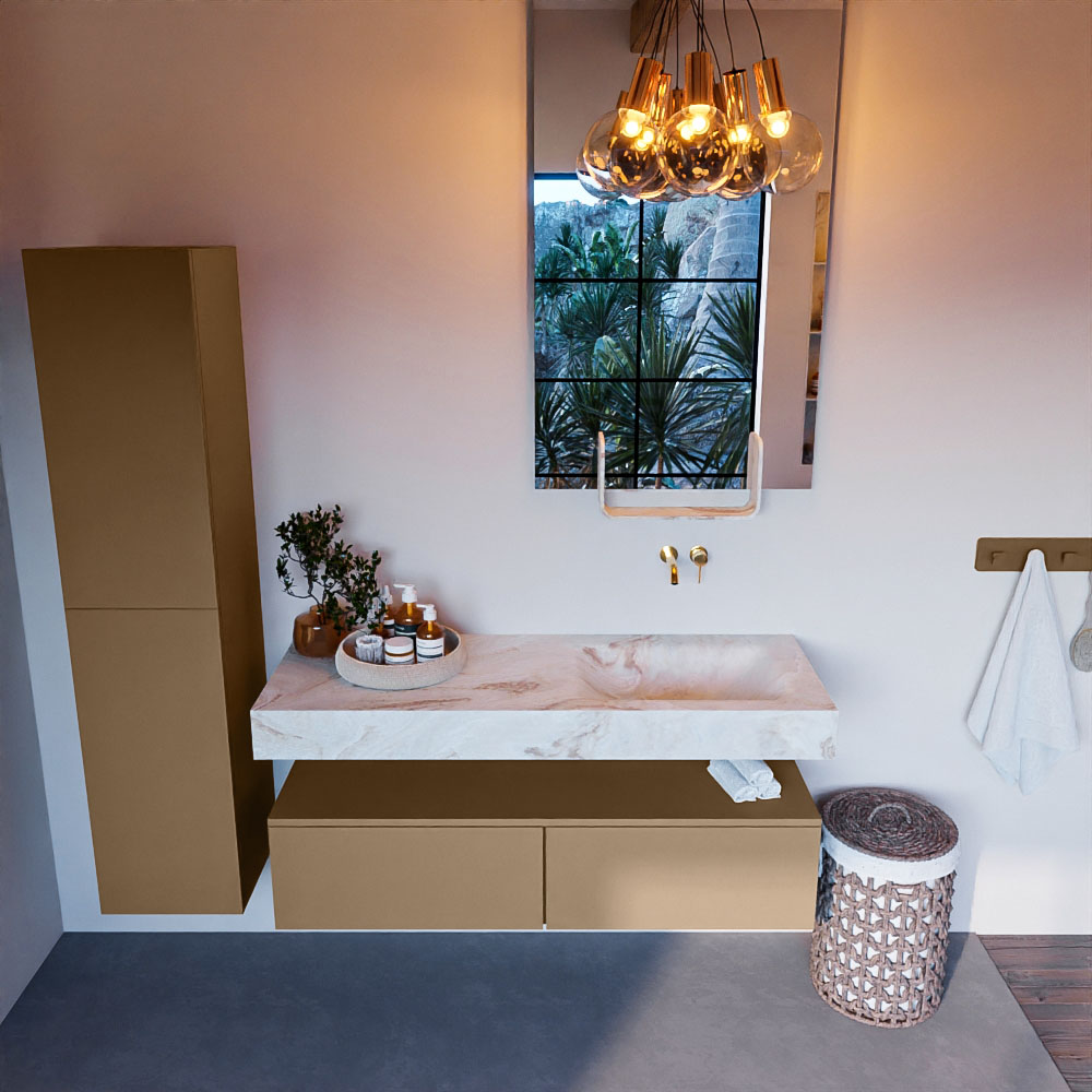 MONDIAZ ALAN-DLUX 130cm mueble de baño Oro 2 cajones. Lavabo CLOUD Derecho sin orificios color Frappe. 2 MONDIAZ ALAN-DLUX 130cm mueble de baño Oro 2 cajones. Lavabo CLOUD Derecho sin orificios color Frappe. - Imagen 2