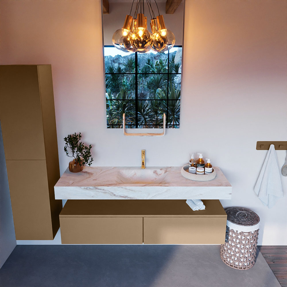 MONDIAZ ALAN-DLUX 150cm mueble de baño Oro 2 cajones. Lavabo CLOUD Centro 1 orificio color Frappe. 2 MONDIAZ ALAN-DLUX 150cm mueble de baño Oro 2 cajones. Lavabo CLOUD Centro 1 orificio color Frappe. - Imagen 2
