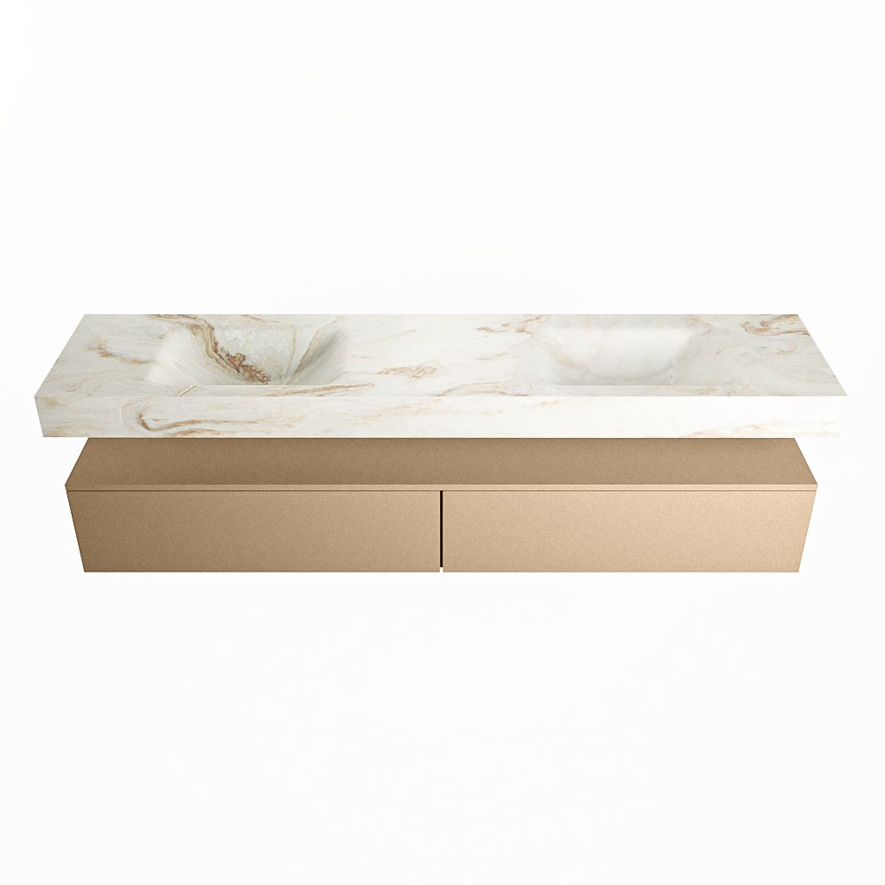 MONDIAZ ALAN-DLUX 200cm mueble de baño Oro 2 cajones. Lavabo CLOUD Doble sin orificios color Frappe. 4 MONDIAZ ALAN-DLUX 200cm mueble de baño Oro 2 cajones. Lavabo CLOUD Doble sin orificios color Frappe. - Imagen 4