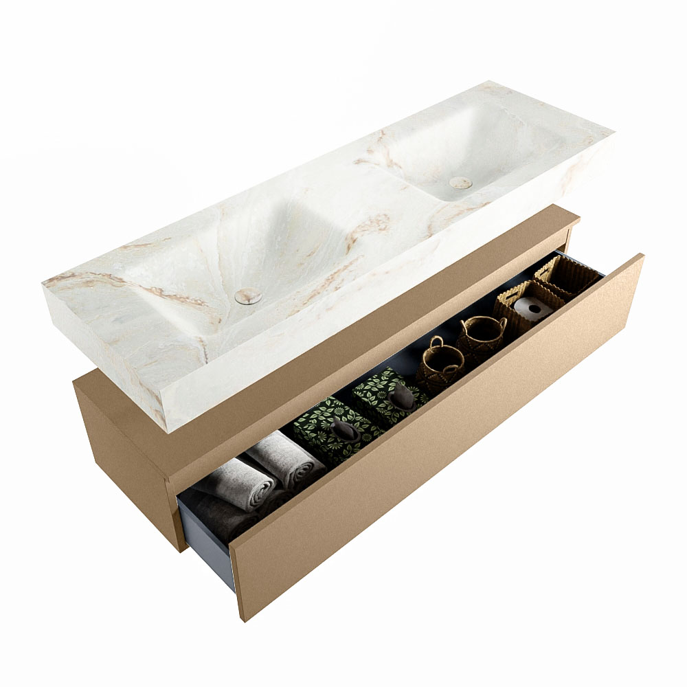 MONDIAZ ALAN-DLUX 150cm mueble de baño Oro 1 cajón. Lavabo CLOUD Doble 2 orificios color Frappe. 6 MONDIAZ ALAN-DLUX 150cm mueble de baño Oro 1 cajón. Lavabo CLOUD Doble 2 orificios color Frappe. - Imagen 6