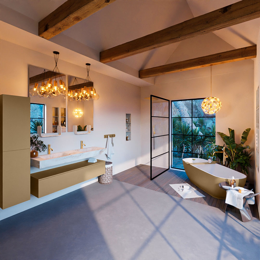 MONDIAZ ALAN-DLUX 150cm mueble de baño Oro 1 cajón. Lavabo CLOUD Doble 2 orificios color Frappe. 3 MONDIAZ ALAN-DLUX 150cm mueble de baño Oro 1 cajón. Lavabo CLOUD Doble 2 orificios color Frappe. - Imagen 3