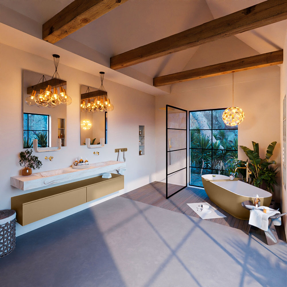 MONDIAZ ALAN-DLUX 200cm mueble de baño Oro 2 cajones. Lavabo CLOUD Doble sin orificios color Frappe. 3 MONDIAZ ALAN-DLUX 200cm mueble de baño Oro 2 cajones. Lavabo CLOUD Doble sin orificios color Frappe. - Imagen 3